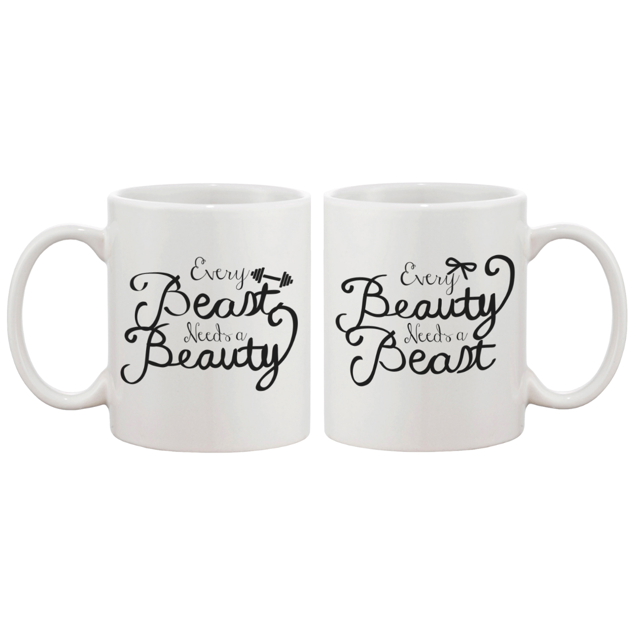 Every Beauty Needs A Beast Romantic Matching Coffee Mugs - Perfect Anniversary and Valentines Day Gift for Couples