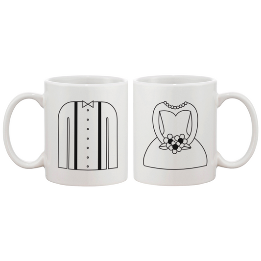 [Custom] Forever One and Only - Cute Tuxedo and Wedding Dress His & Her Mug Cup Set White
