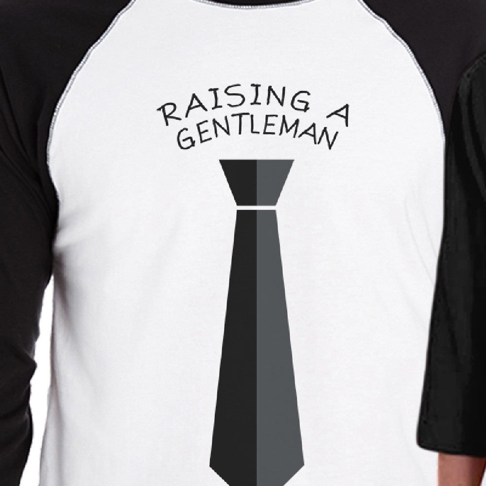 Raising A Gentleman Ladies Love A Gentleman Dad and Kid Matching Black And White Baseball Shirts