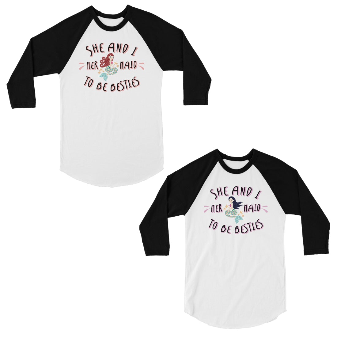 Mermaid To Be Besties Matching Baseball Shirt For Best Friends Black and White
