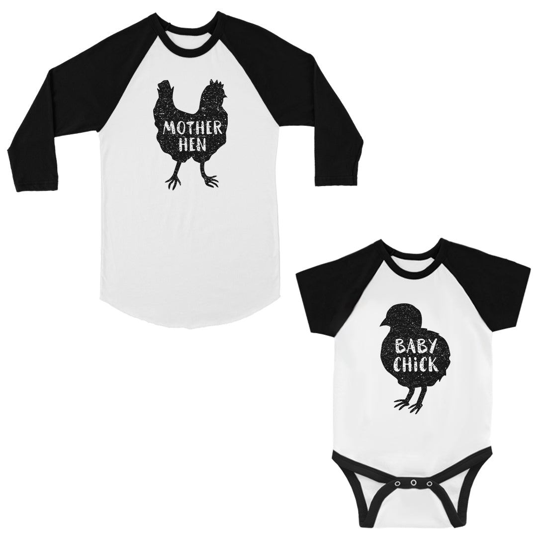 Mother Hen Baby Chick Mom Baby Matching Raglan Shirts New Mom Gift Black and White