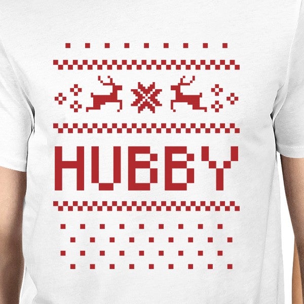 Pixel Nordic Hubby And Wifey Matching Couple White Shirts