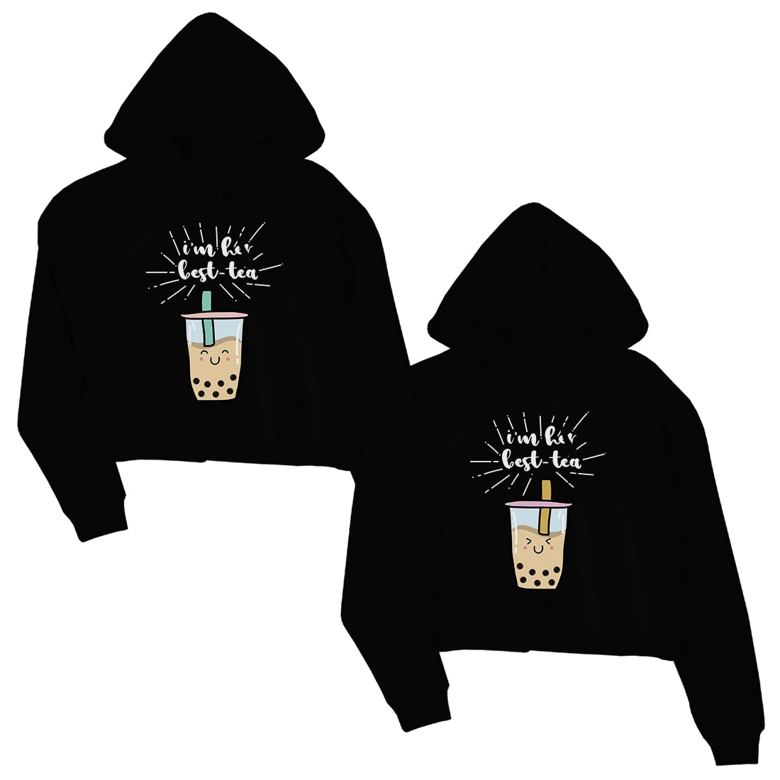 Boba Milk Best-Tea BFF Matching Crop Hoodies Funny Christmas Gift Black
