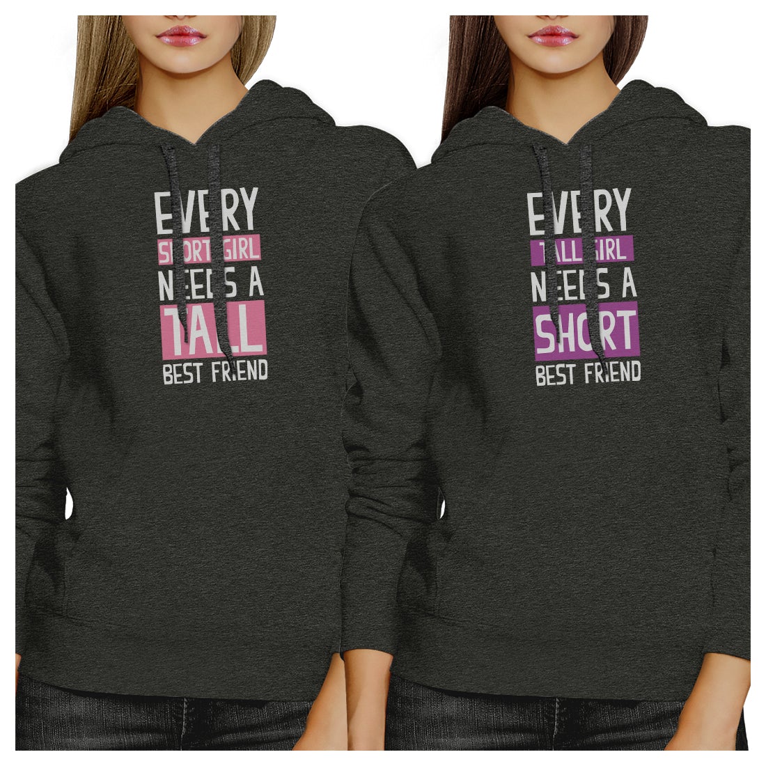 Tall Short Friend BFF Pullover Hoodies Matching Gift Best Friends Gray