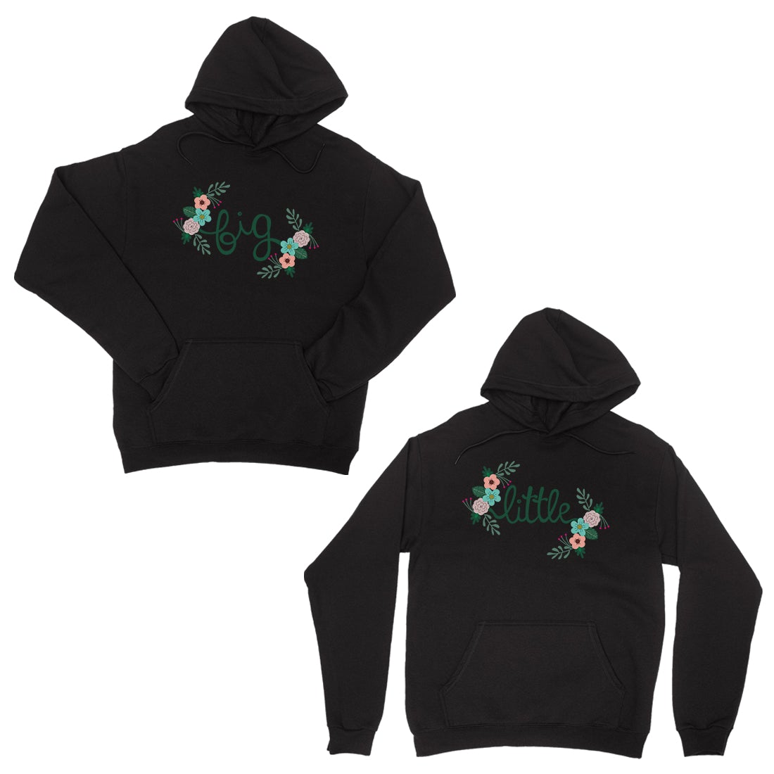 Big Little Floral BFF Pullover Hoodies Matching Gift Adorable Good Black