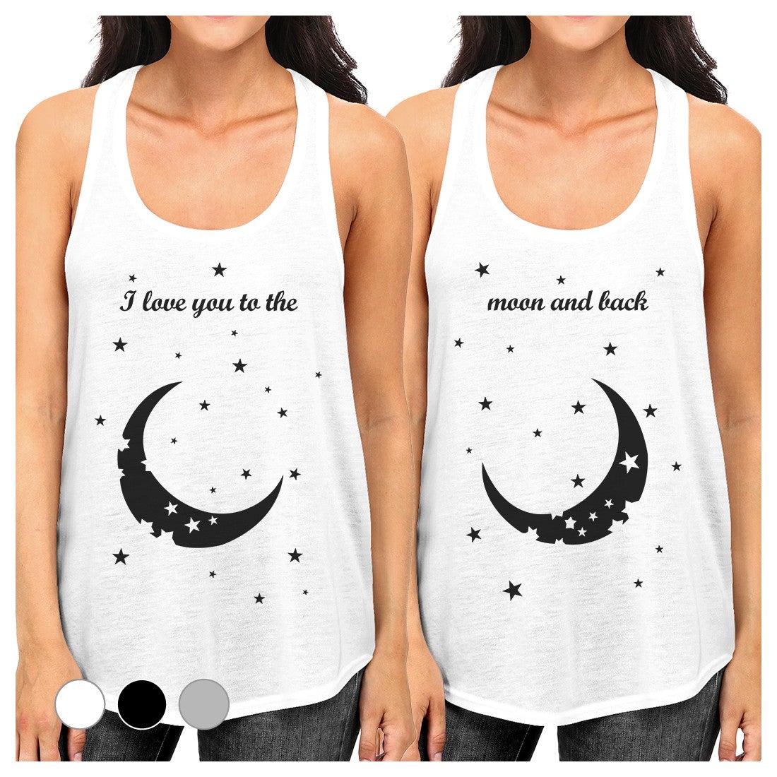 Moon And Back Best Friend Gift Shirts Womens Funny Graphic Tanks White