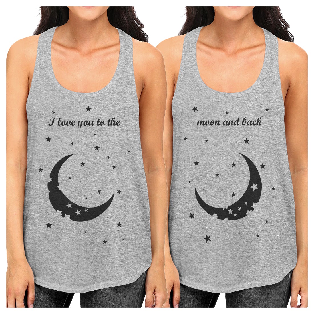 Moon And Back Best Friend Gift Shirts Womens Funny Graphic Tanks Gray