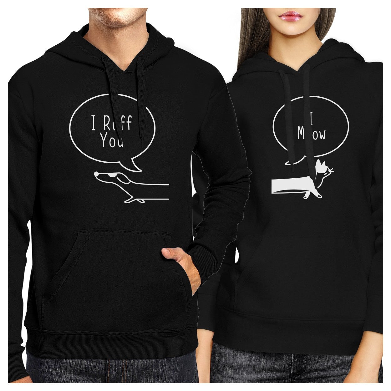 I Ruff You And I Meow Couple Hoodies Christmas Gift For Pet Lovers Black