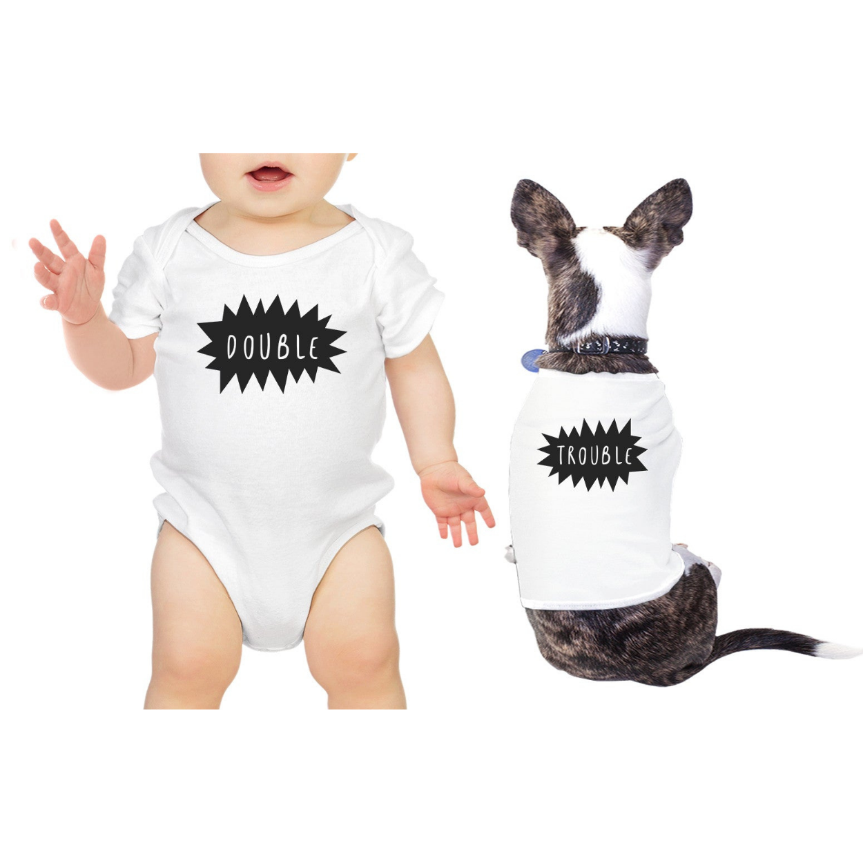 Double Trouble Baby and Pet Matching White Shirts