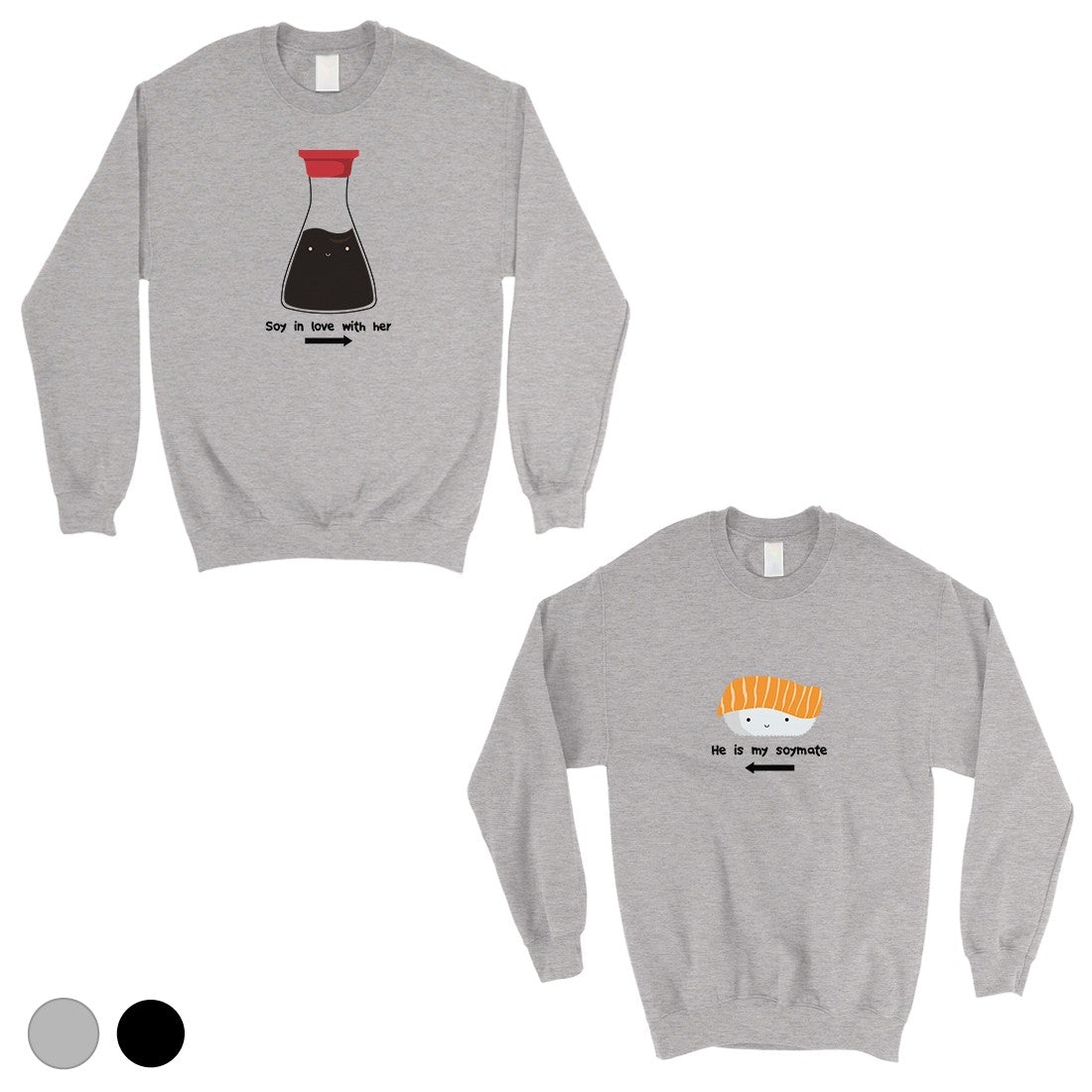 Sushi & Soy Sauce Matching Sweatshirt Pullover Cute Couples Gift Gray