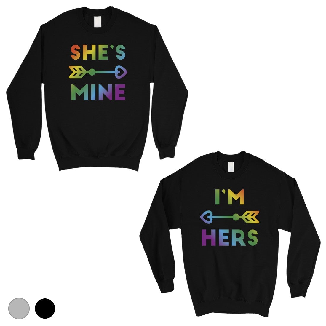 LGBT She's Mine I'm Hers Rainbow Matching Couple SweatShirts Black