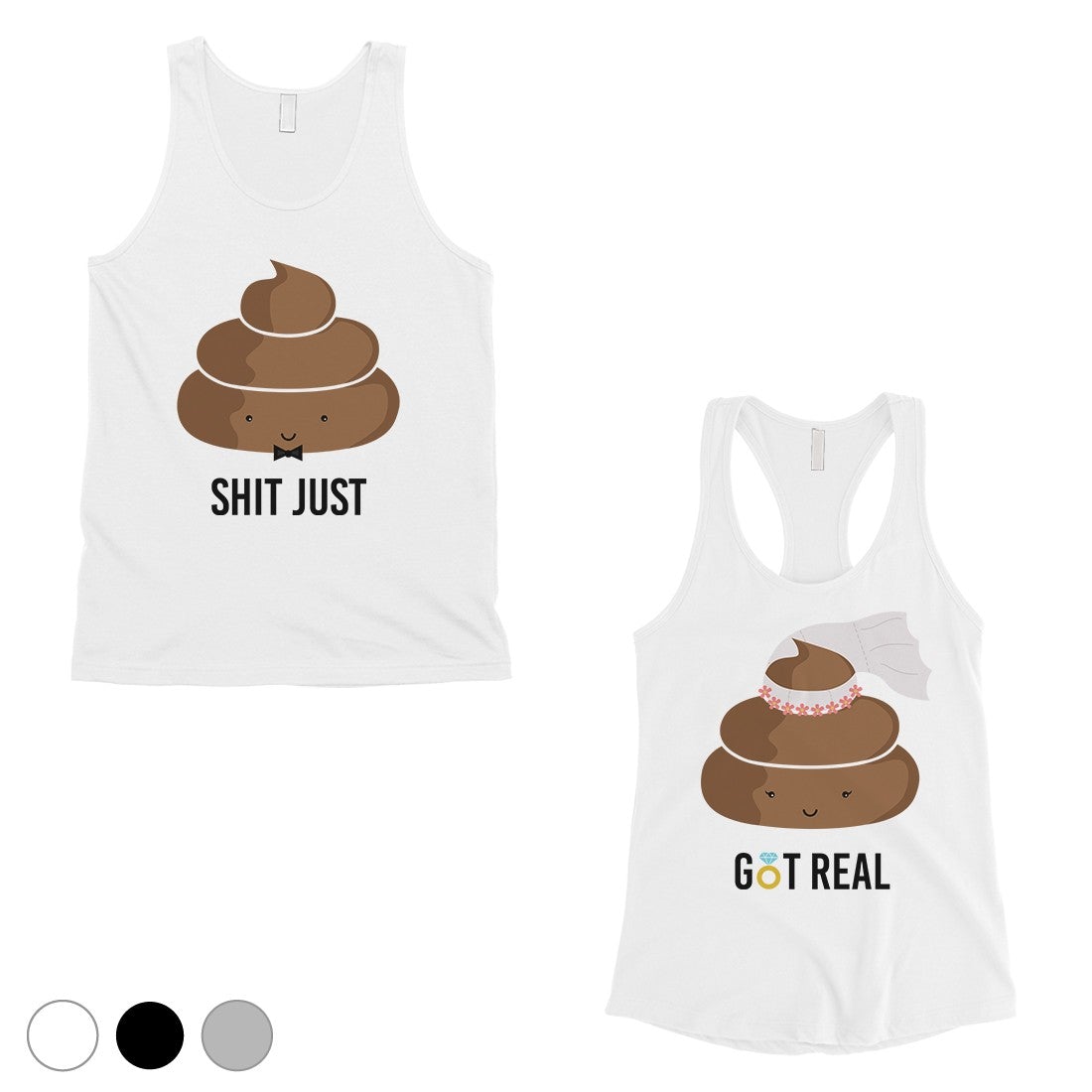Poop Shit Got Real Matching Couple Tank Tops Funny Newlywed Gift White