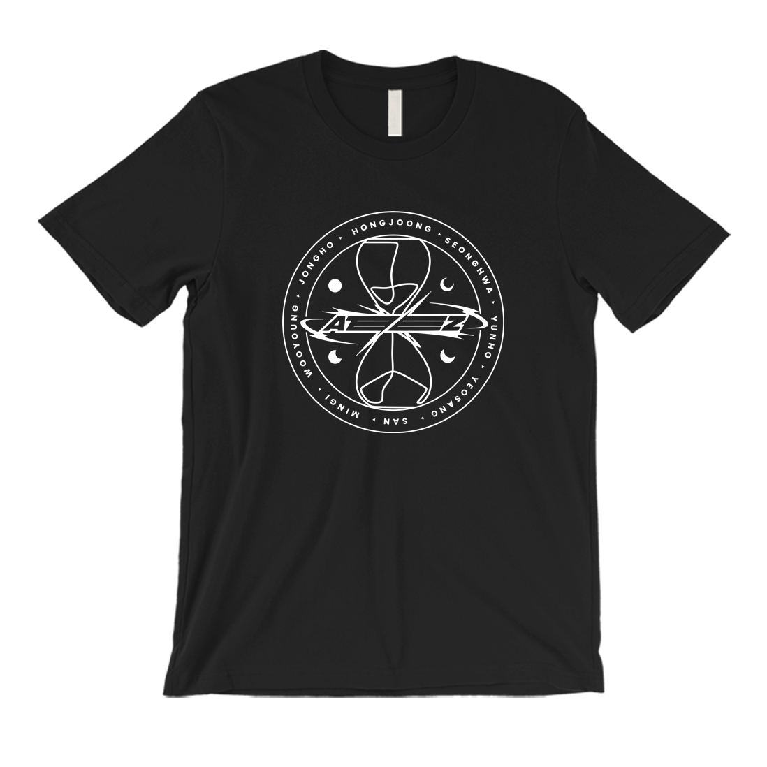 Ateez Hourglass Emblem Crew neck t-shirt 365 In Love Gifts for Friends and Family Ateez Hourglass Emblem 365 Printing INC Short Sleeve Tees Black 1