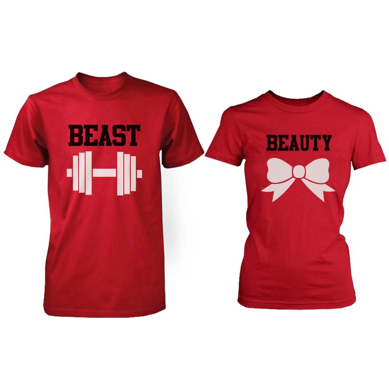 White Dumbbell And Ribbon Couple T Shirts