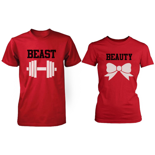 White Dumbbell And Ribbon Couple T Shirts