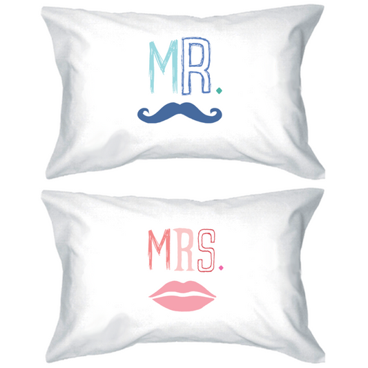 blue mustache pink lips pillow cases