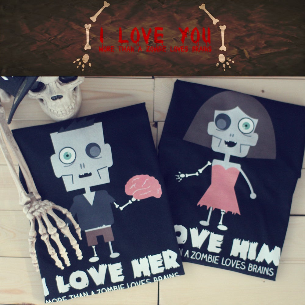 I Love Her And I Love Him Zombie Couple T-Shirts