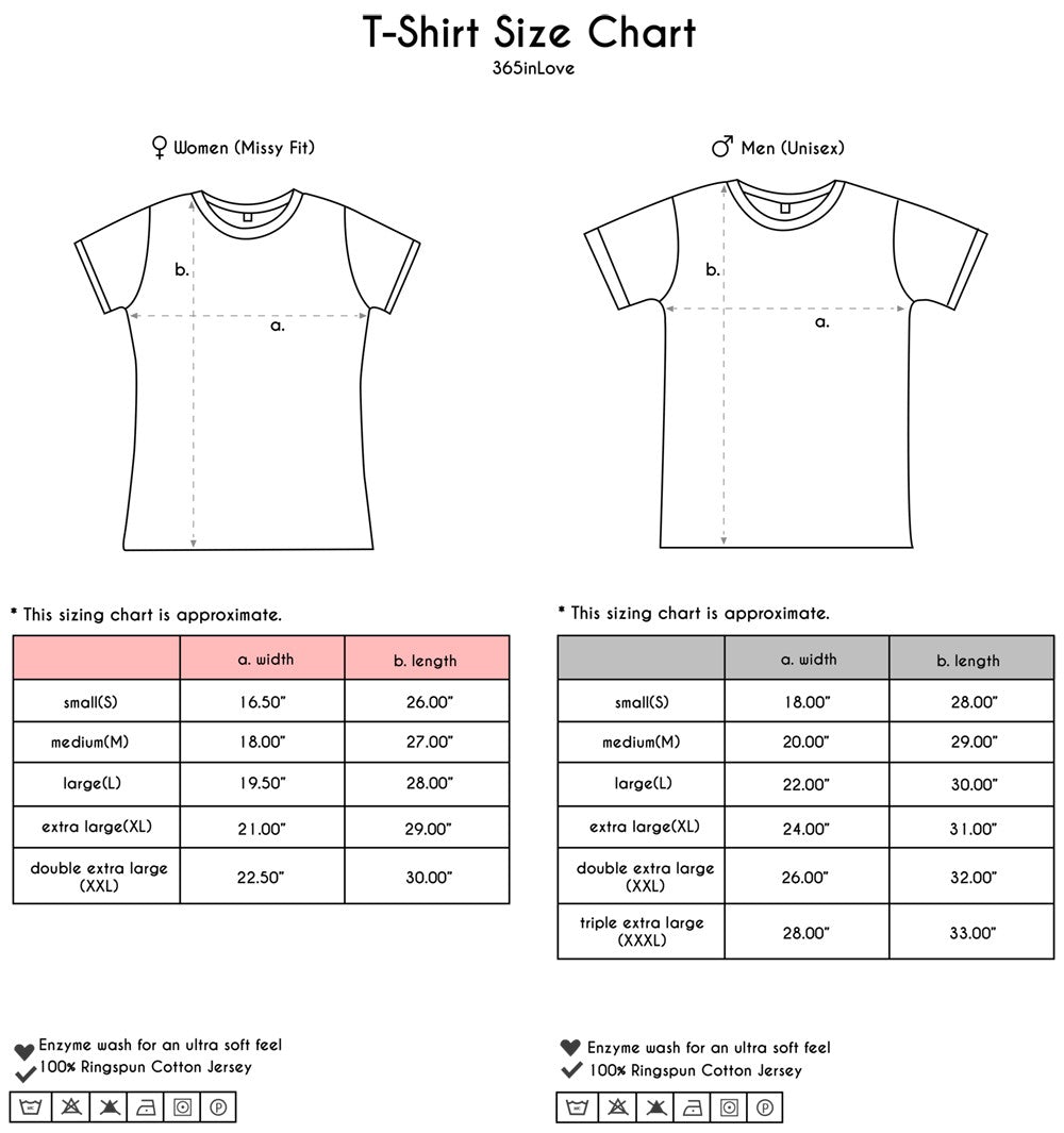 365 In Love T-Shirt Size Chart
