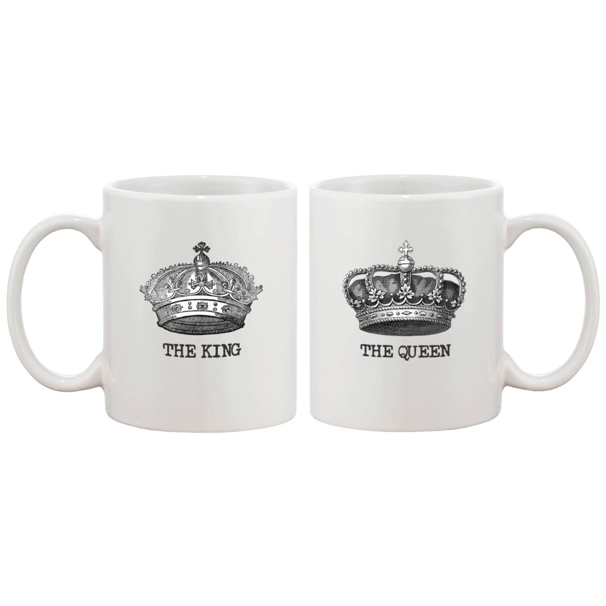 The King and Queen Couple Mugs - His and Hers Matching Coffee Mug Cup Gift White