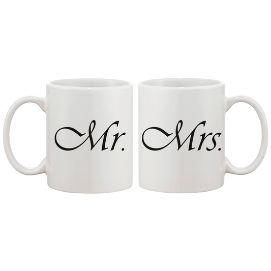 Cute Mr and Mrs Couple Mugs - His and Hers Matching Coffee Mug Cup Set White