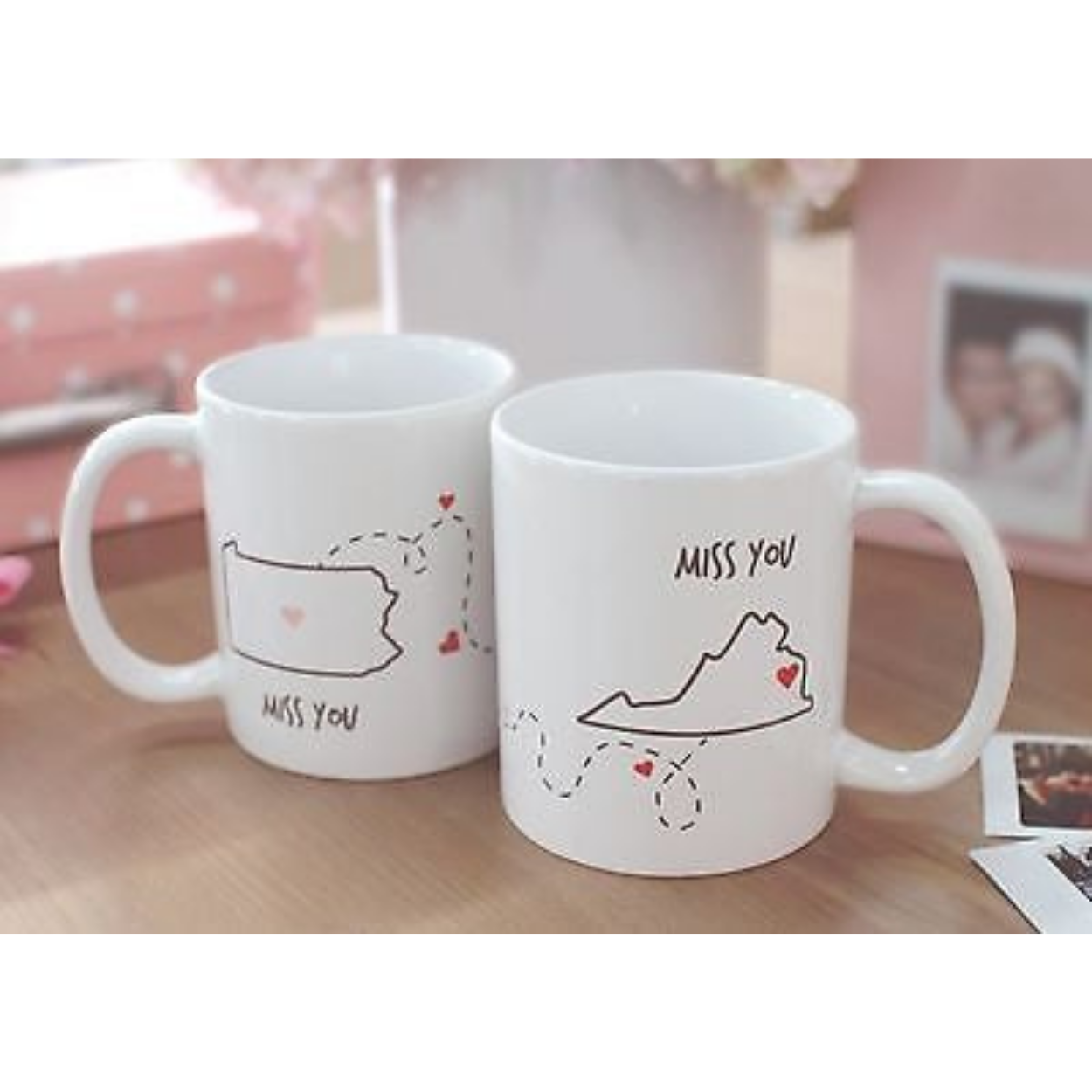 Miss You - Customizable Matching Coffee Mug Sets for Couples and Friends (MC030) White