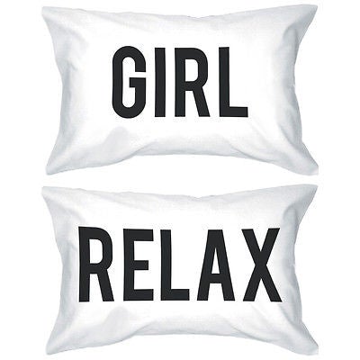 Bold Statement Pillowcases 300T-Count Standard Size 21 x 30 - Girl Relax White