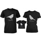 Papa Bird Mama Bird Hatchling Matching Tops Family Shirts and Baby Bodysuit Set Black