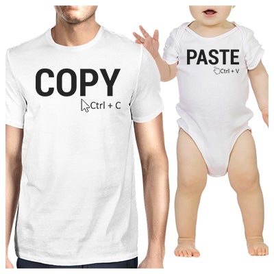 Parent and Child Matching T-Shirt and Bodysuit Set - Copy and Paste White