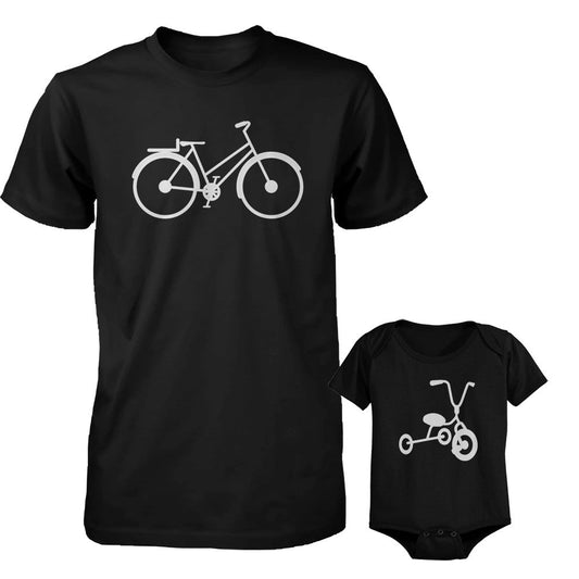 Bicycle Daddy Shirt And Tricycle Baby Bodysuit