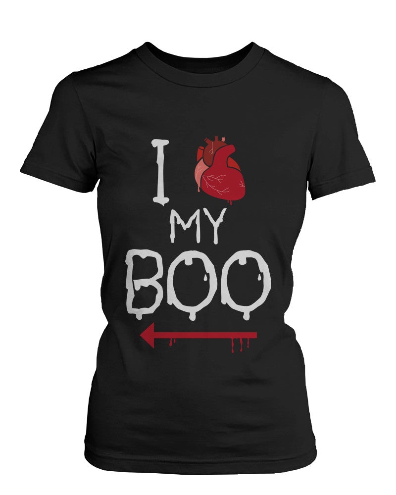 I Heart My Bae And Boo Pointing Each Other Horror Matching Couple T-Shirts For Halloween - 365 In Love