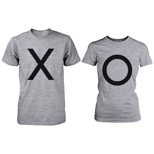 X O Couple Shirt His And Hers Tees Set Xo T-Shirt Short Sleeve Heather Grey - 365 In Love