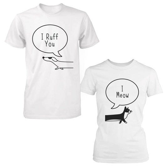 I Ruff You I Meow Funny Cat Dog Pun Matching Couple T-Shirts Valentines Day Gift - 365 In Love
