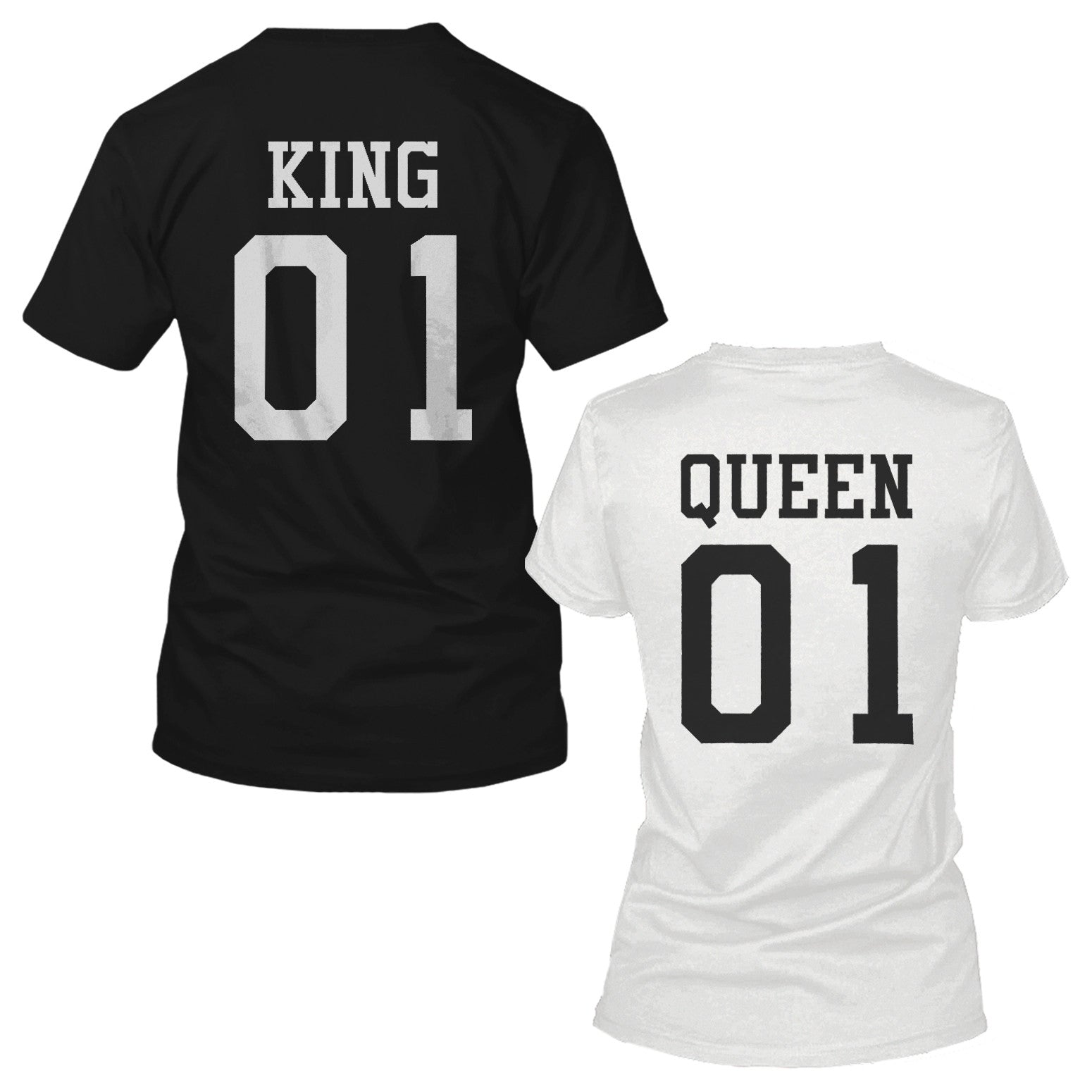 King 01 And Queen 01 Matching Black And White Back Print Couple T-Shirts - 365 In Love