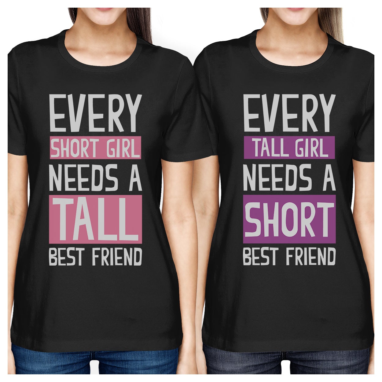 Best Friend Shirts - Short and Tall Best Friends BFF Matching T-shirts Black