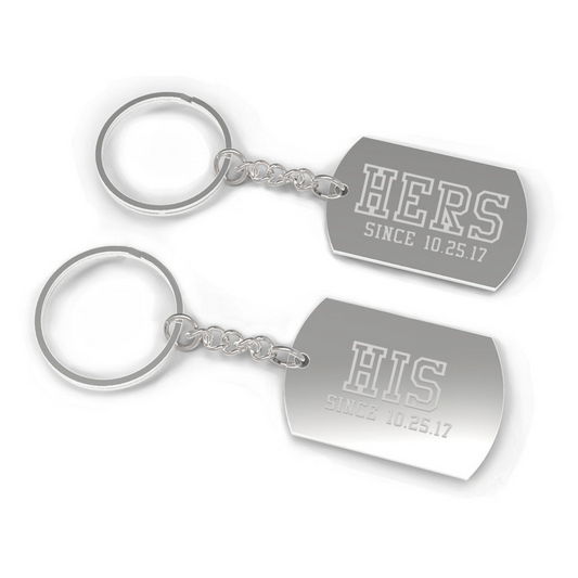 Hers And His Since Custom Matching Couple Silver Key Chains