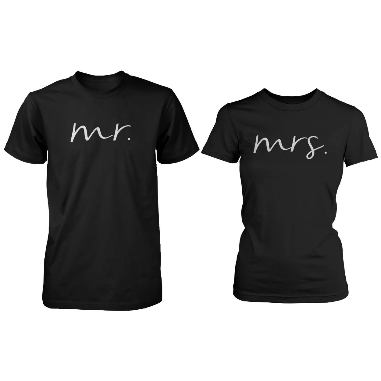 Mr And Mrs Cursive Writing Matching Couple Black T-Shirts (Set) - 365 In Love