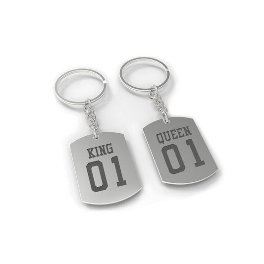 King 01 and Queen 01 Couple Key Ring Set Matching Keychains Christmas Gift