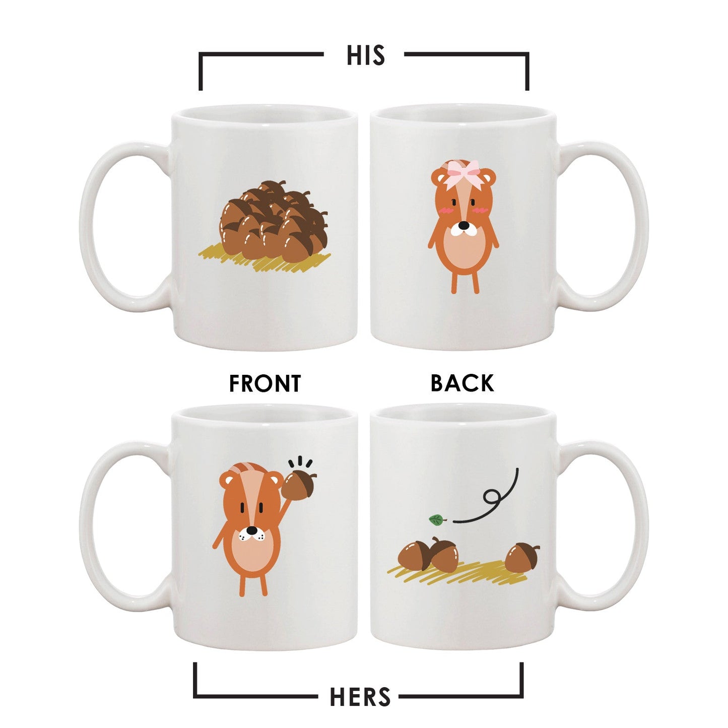 Funny Squirrel Couple Mugs Cute Graphic Design Ceramic Coffee Mug Cup 11 oz White