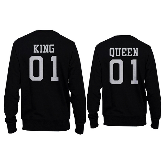 King 01 And Queen 01 Back Print Couple Sweatshirts Cute Pullover Fleece - 365 In Love