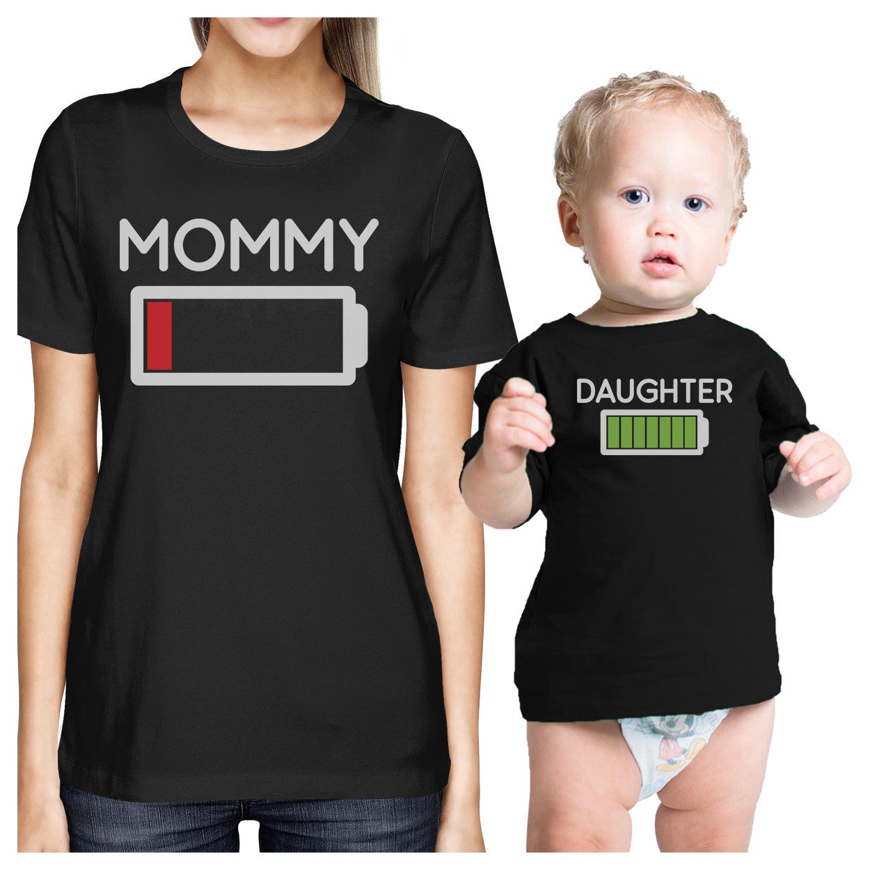 Mommy & Daughter Battery Black Matching Shirt For Mom And Baby Girl - 365 In Love