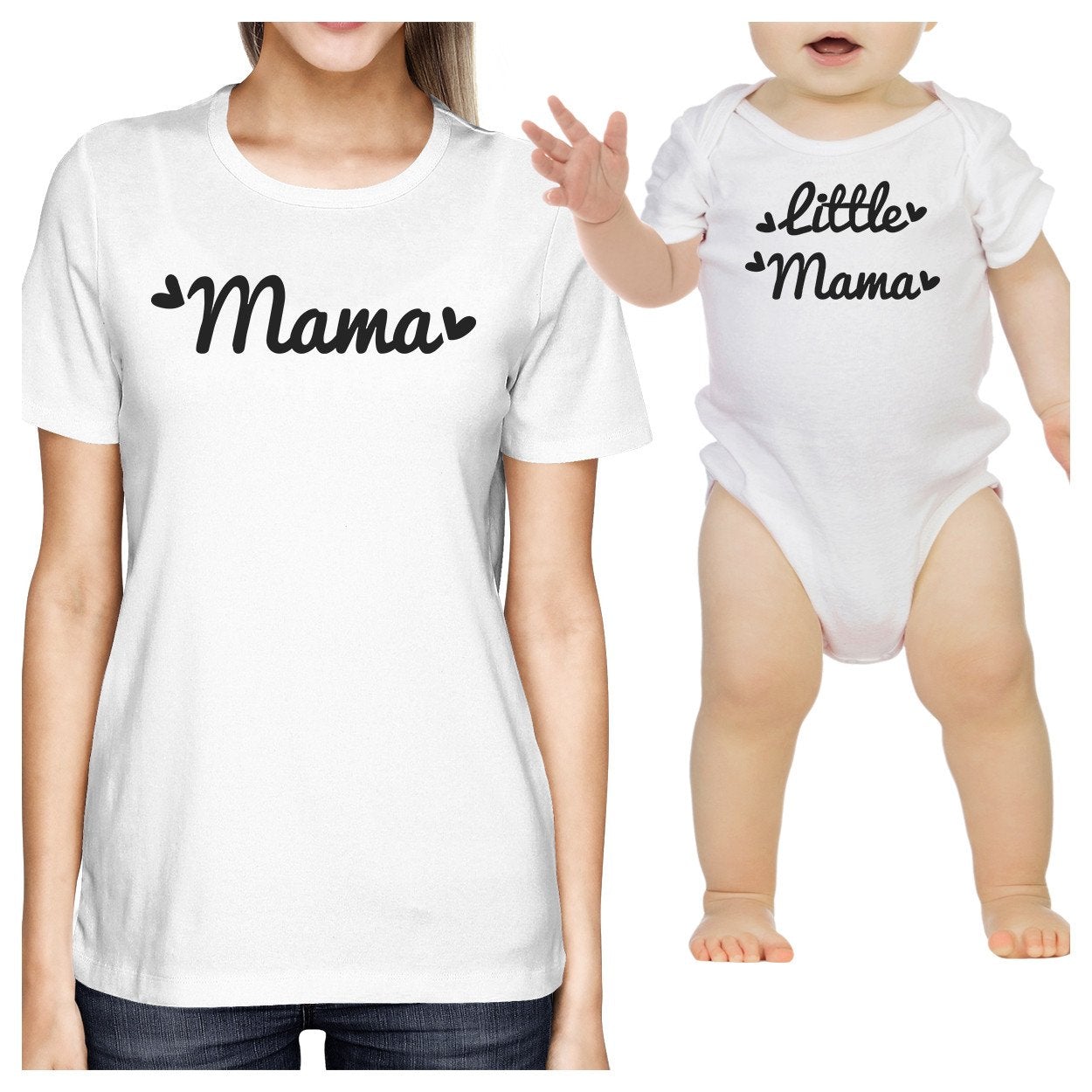 Mama & Little Mama White Mom And Baby Girl Couple T Shirt Bodysuit - 365 In Love