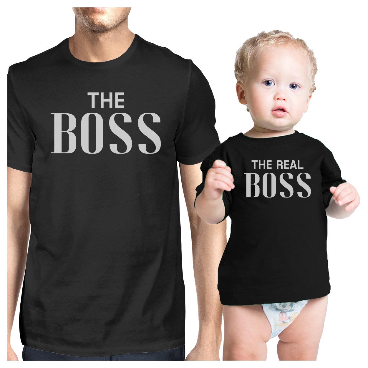 The Real Boss Black Matching Graphic T-Shirts For Dad And Baby Boy - 365 In Love