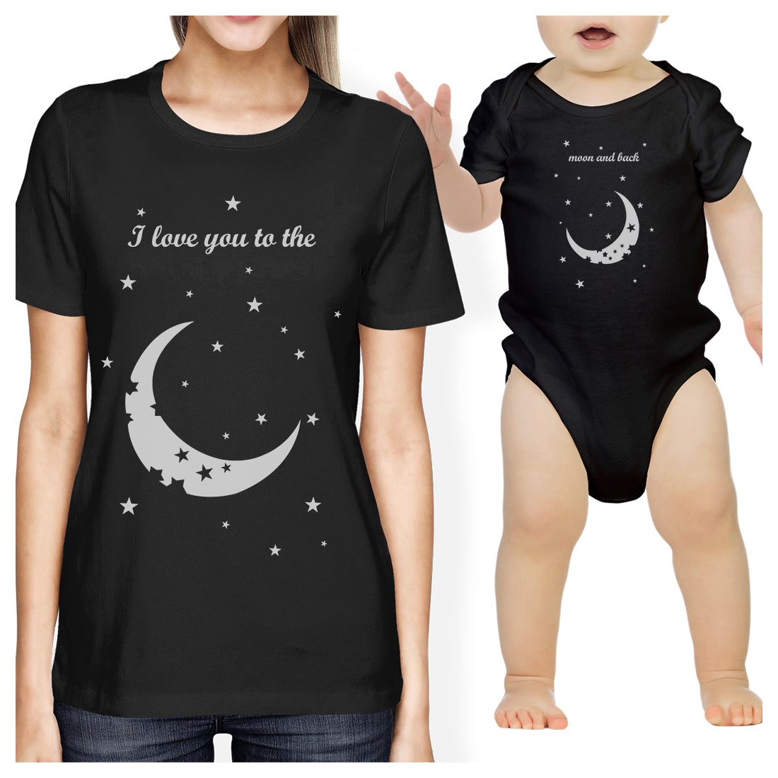 Moon And Back Mom and Baby Matching Gift T-Shirts For New Moms Black