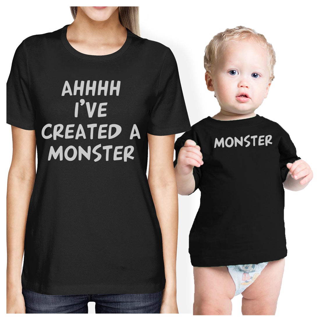Created A Monster Mom and Baby Matching Gift Shirts Infant Tee Black