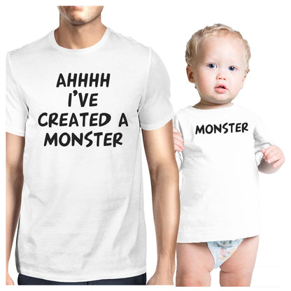 Created A Monster Dad and Baby Matching Gift T-Shirts Father's Day White