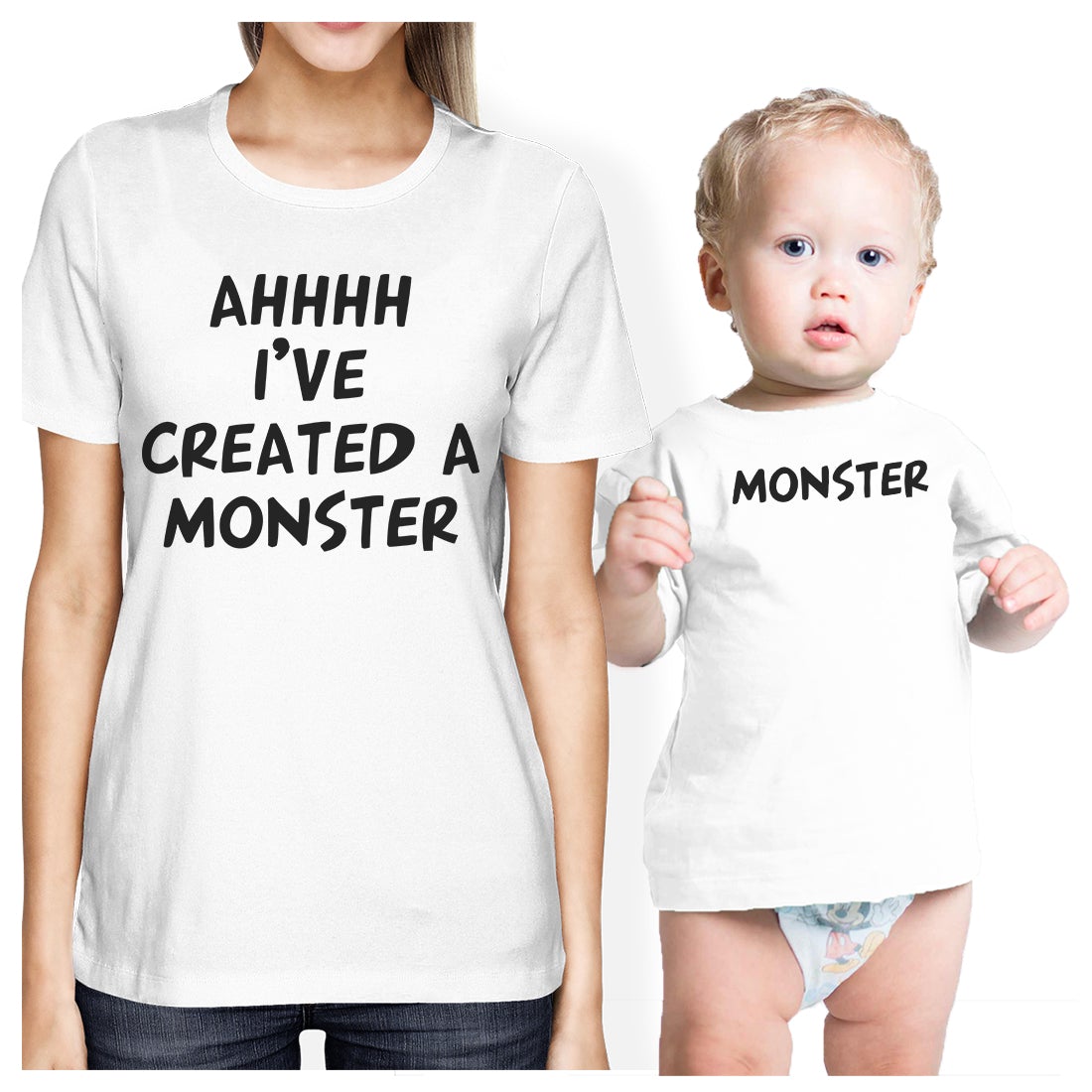 Created A Monster Mom and Baby Matching Gift Shirts For New Moms White