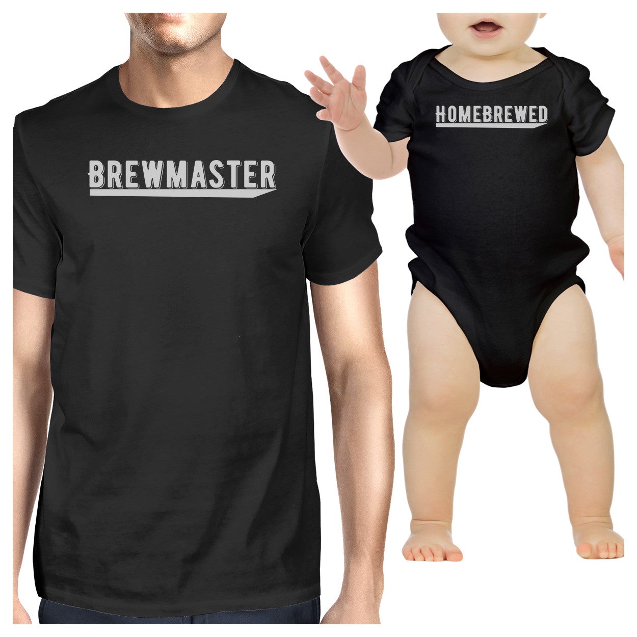 Brewmaster Homebrewed Dad and Baby Matching Black Shirts