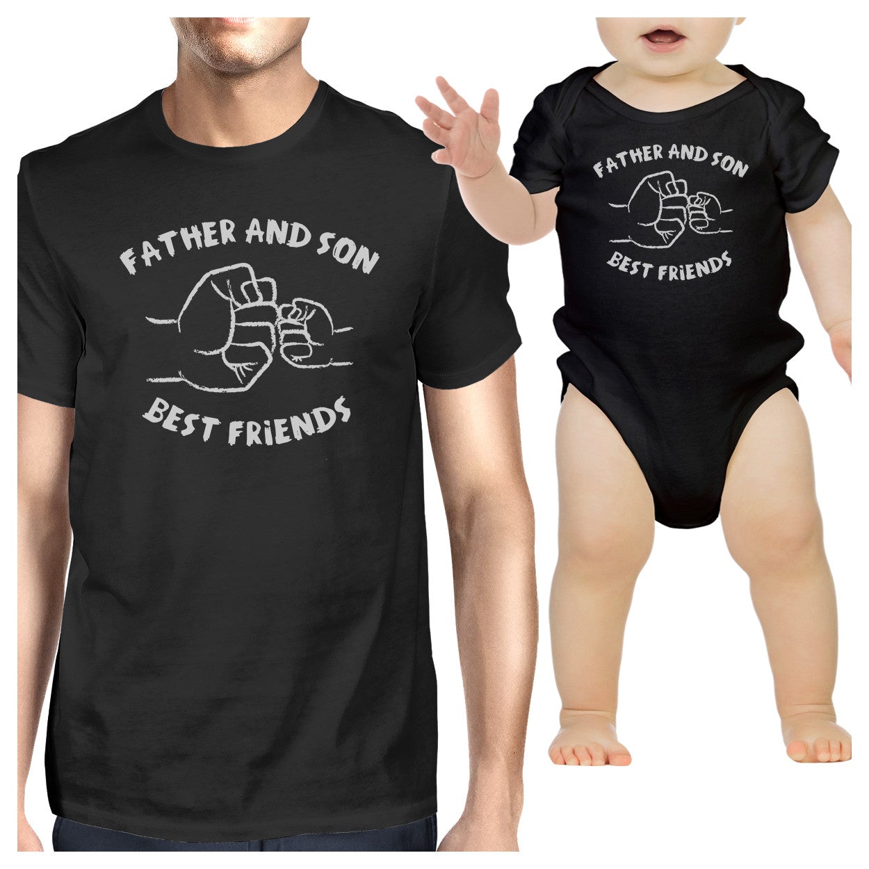 Father And Son Best Friends Fist Pound Dad and Baby Matching Black Shirts