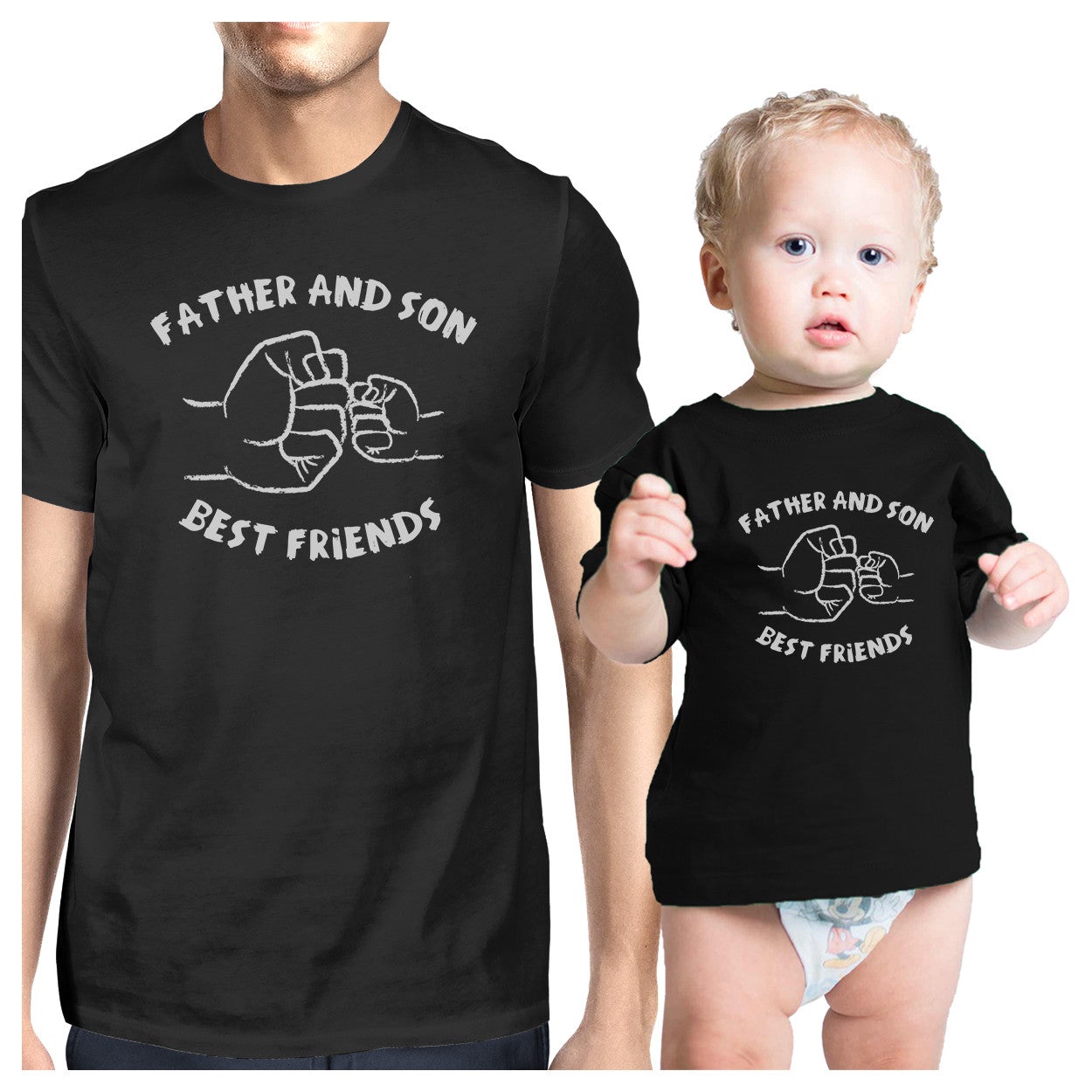 Father And Son Best Friends Fist Pound Dad and Baby Matching Black Shirt