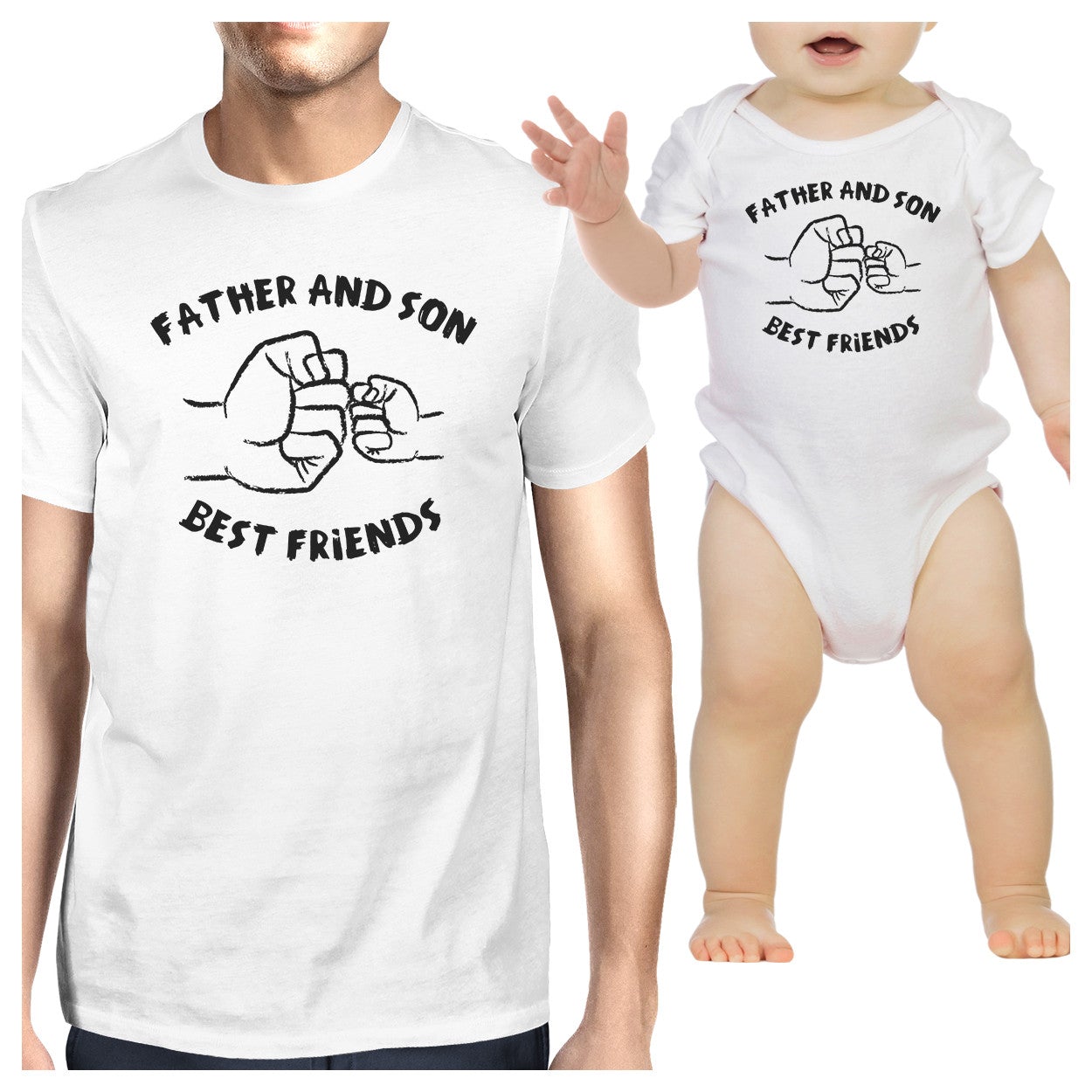 Father And Son Best Friends Fist Pound Dad and Baby Matching White Shirts